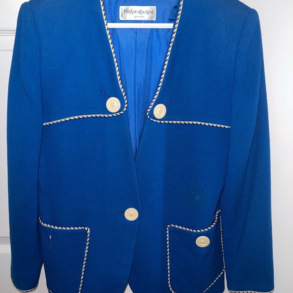 Yves Saint Laurent Women's Royal Blue Blazer with White Accents